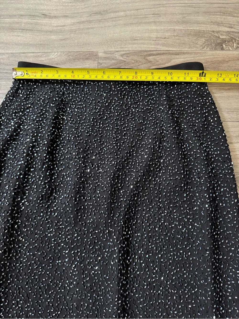 Vintage Caché Silk Beaded Maxi Skirt Side Slit Black Evening Sz 2 Whimsigoth